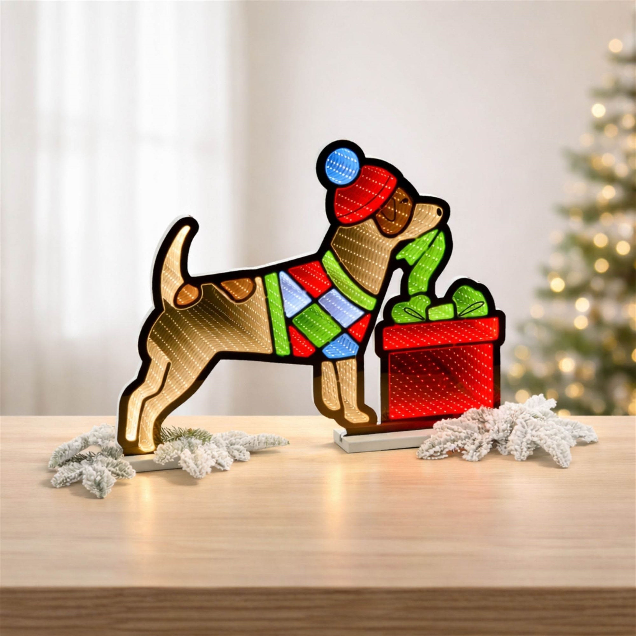 Dog with Christmas Present Ekkolight 24"L