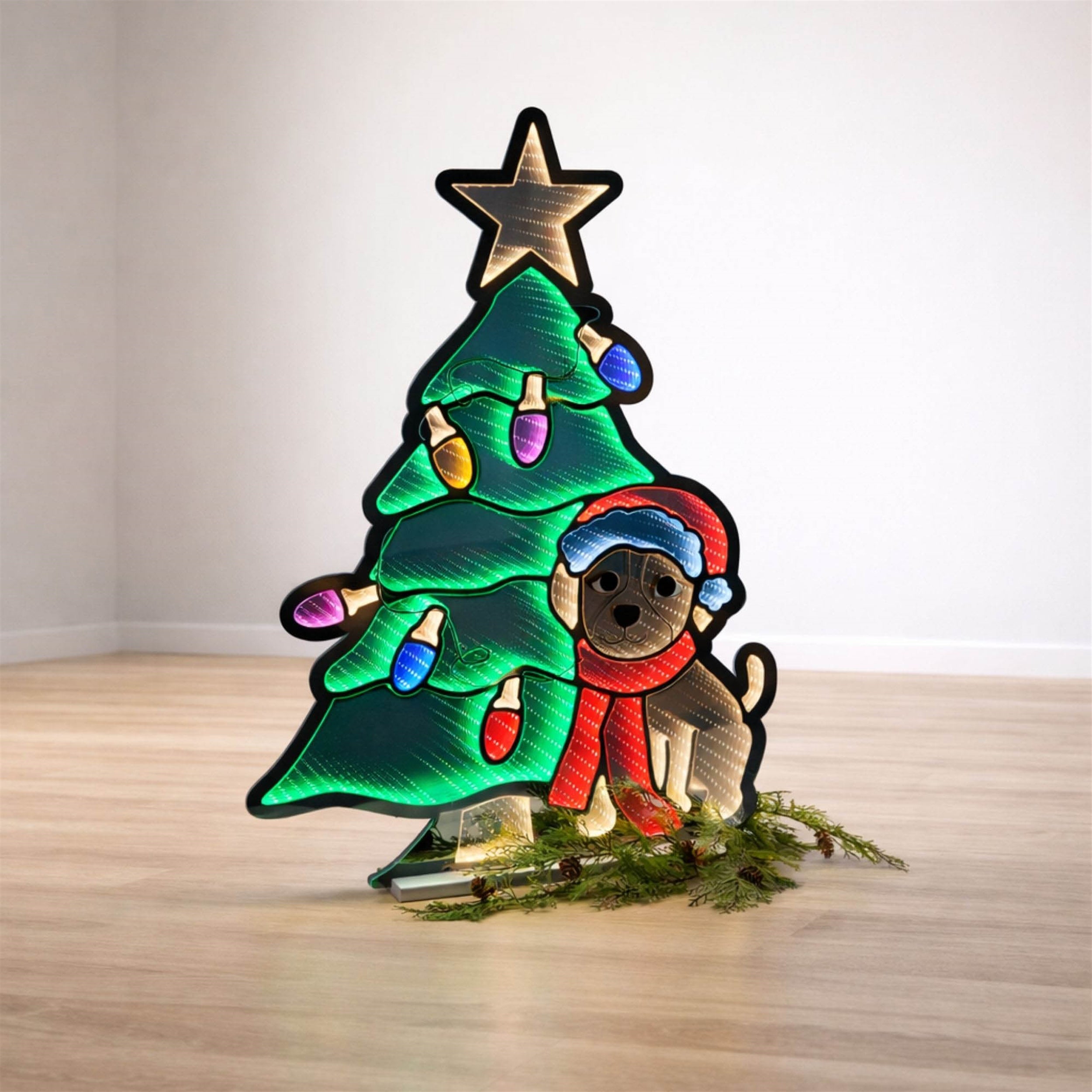 Puppy with Christmas Tree Ekkolight 35"H