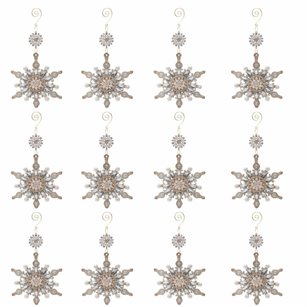 Pearl and Jewel Snowflake Ornaments (Set of 12)