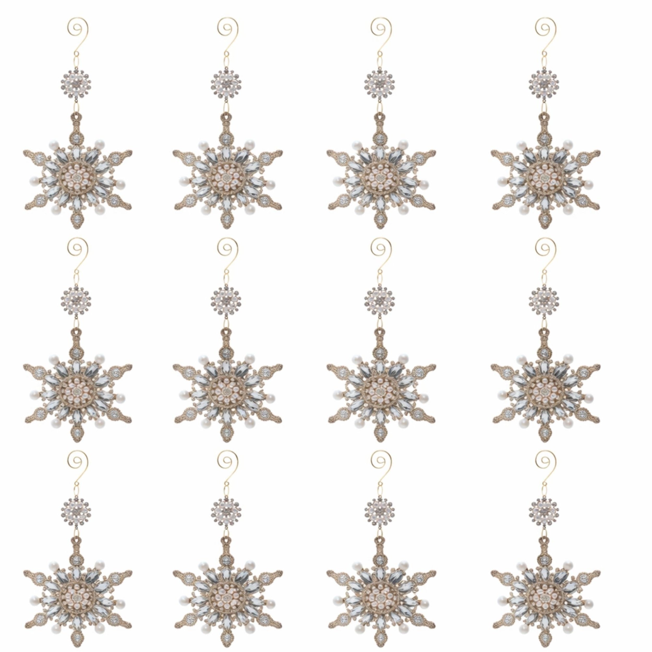 Pearl and Jewel Snowflake Ornaments (Set of 12)