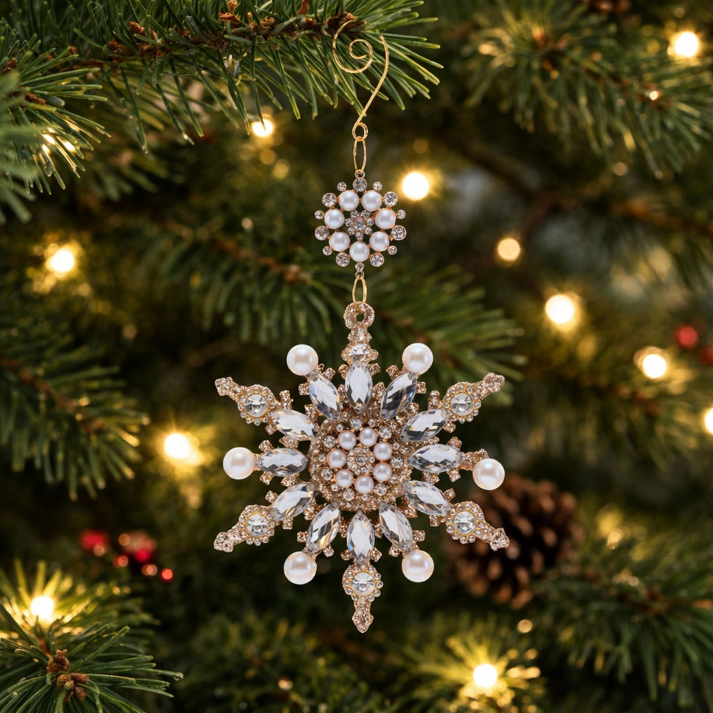 Pearl and Jewel Snowflake Ornaments (Set of 12)