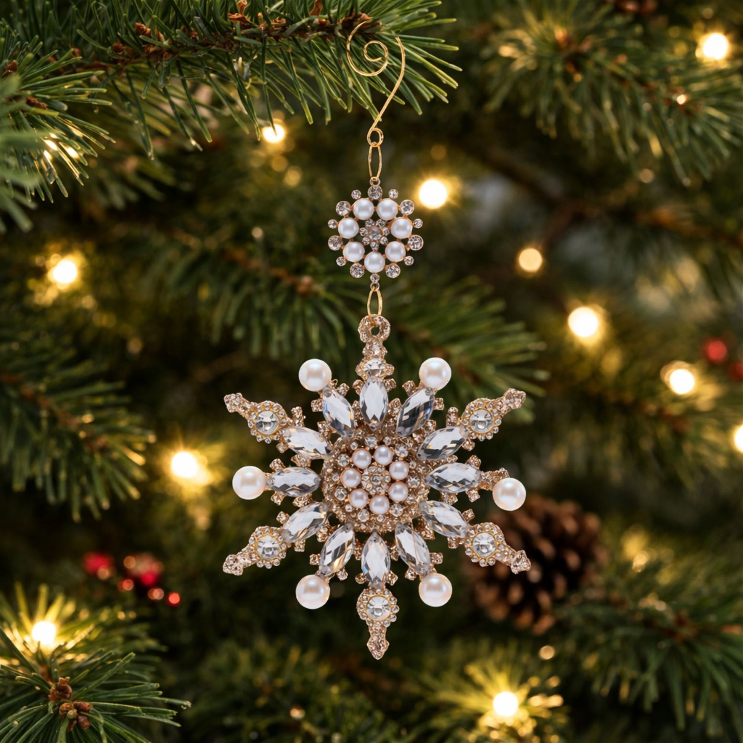 Pearl and Jewel Snowflake Ornaments (Set of 12)