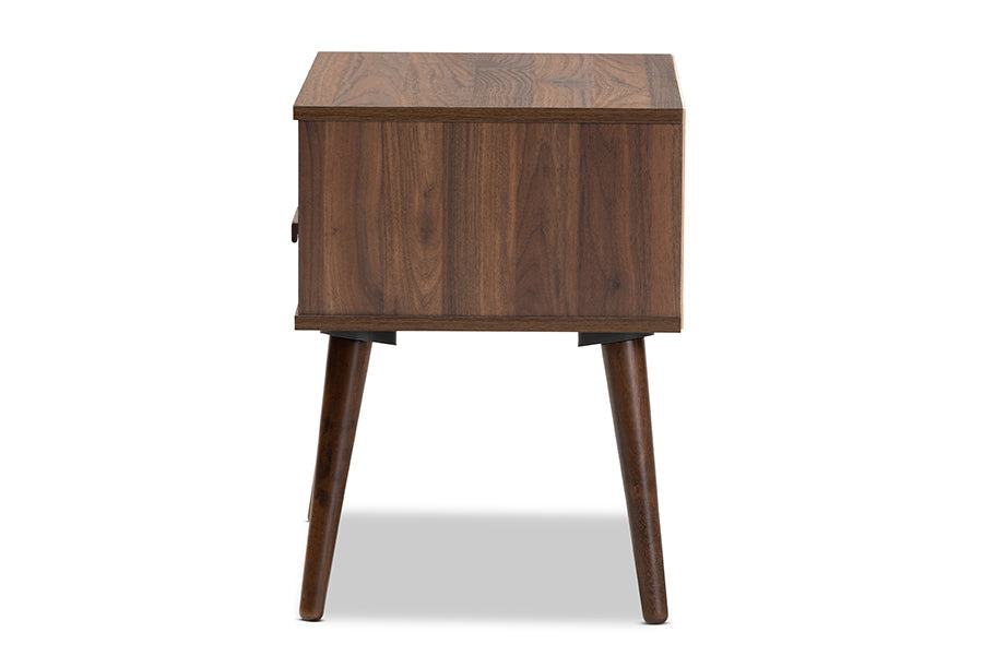 Baxton Studio Quinn Mid-Century Modern Two-Tone White and Walnut Finished 1-Drawer Wood End Table