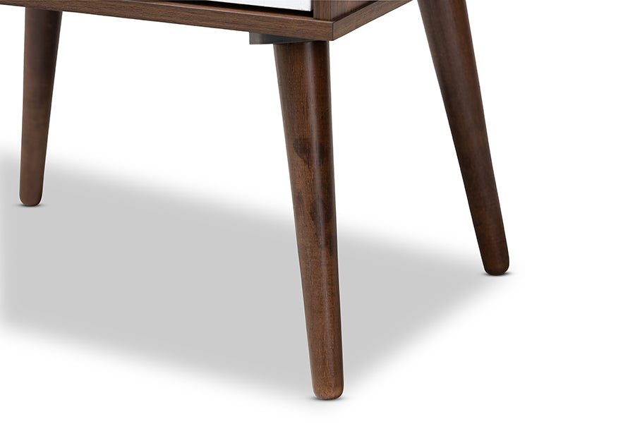 Baxton Studio Quinn Mid-Century Modern Two-Tone White and Walnut Finished 1-Drawer Wood End Table
