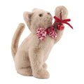 Plush Christmas Cat Figurine with Knit Bow