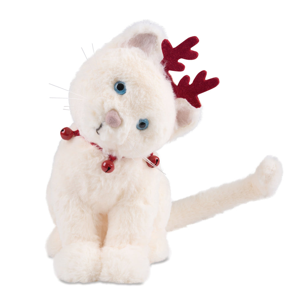 Plush Christmas Cat with Antlers Figurine