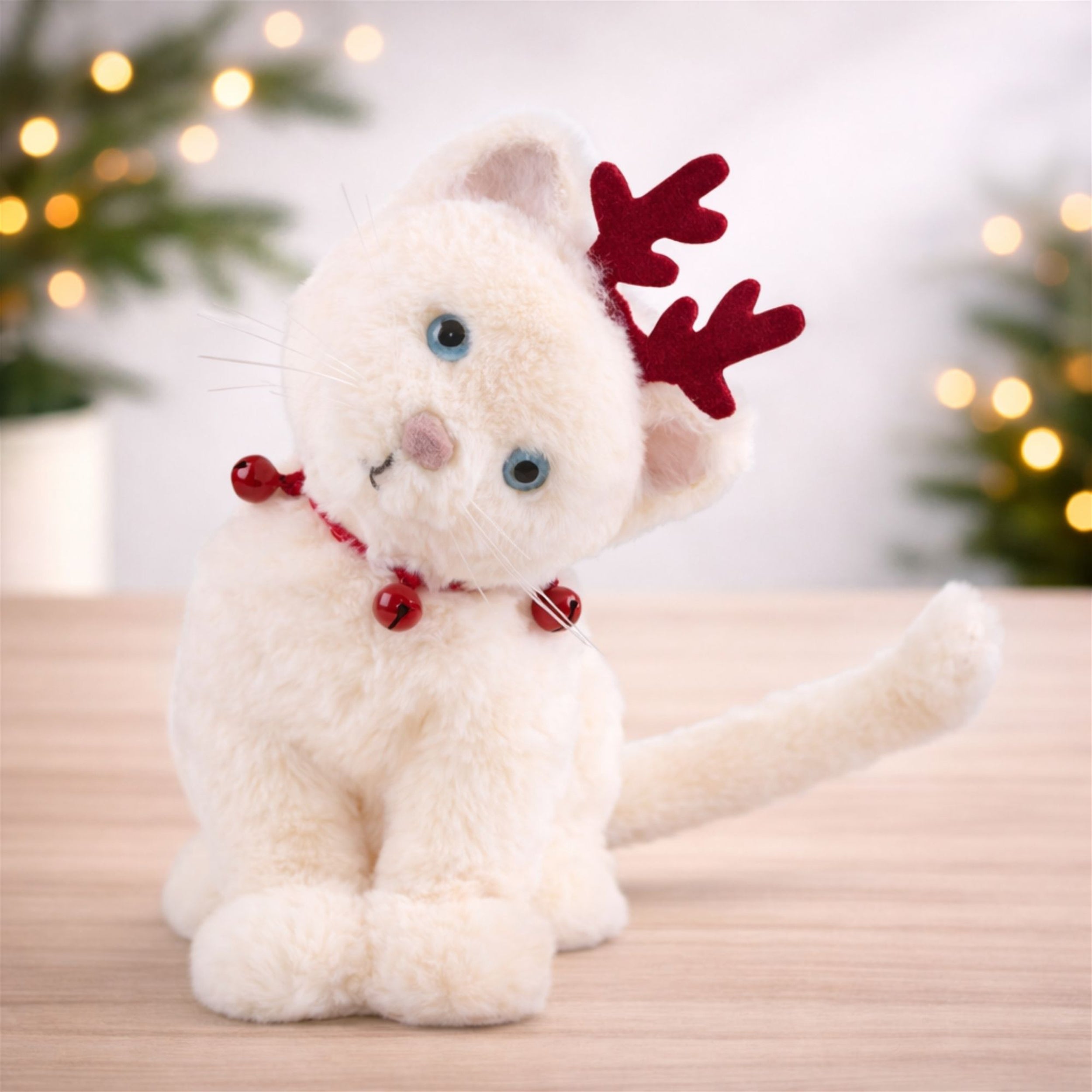 Plush Christmas Cat with Antlers Figurine
