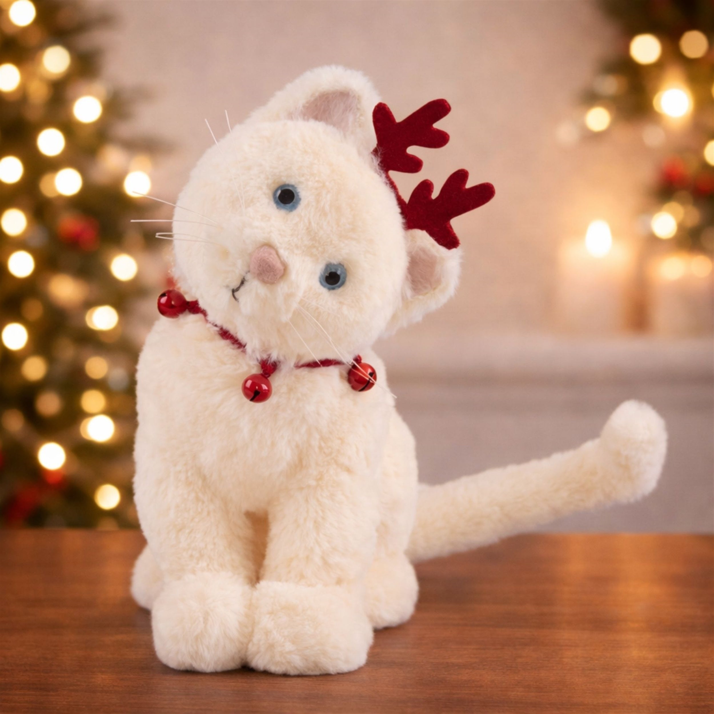 Plush Christmas Cat with Antlers Figurine