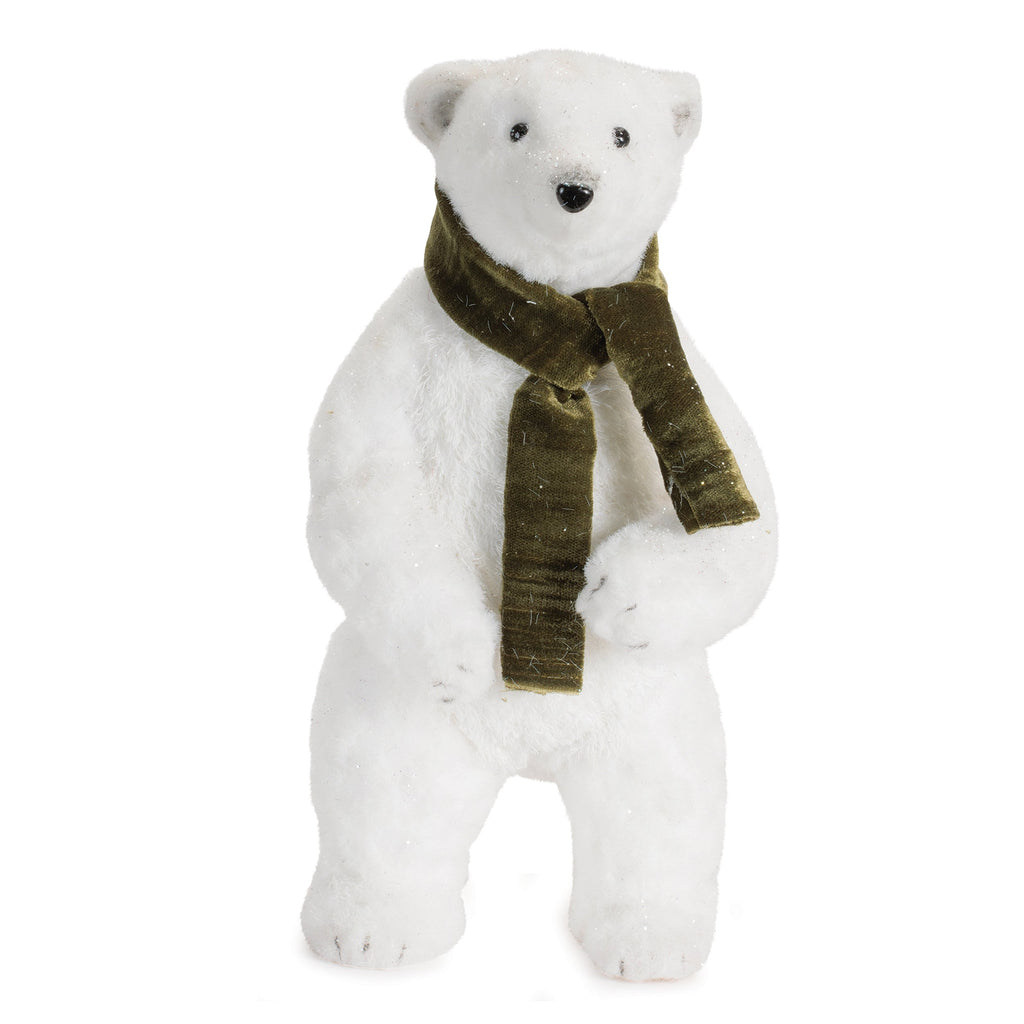 Plush Polar Bear Figurines with Green Scarves (Set of 2)