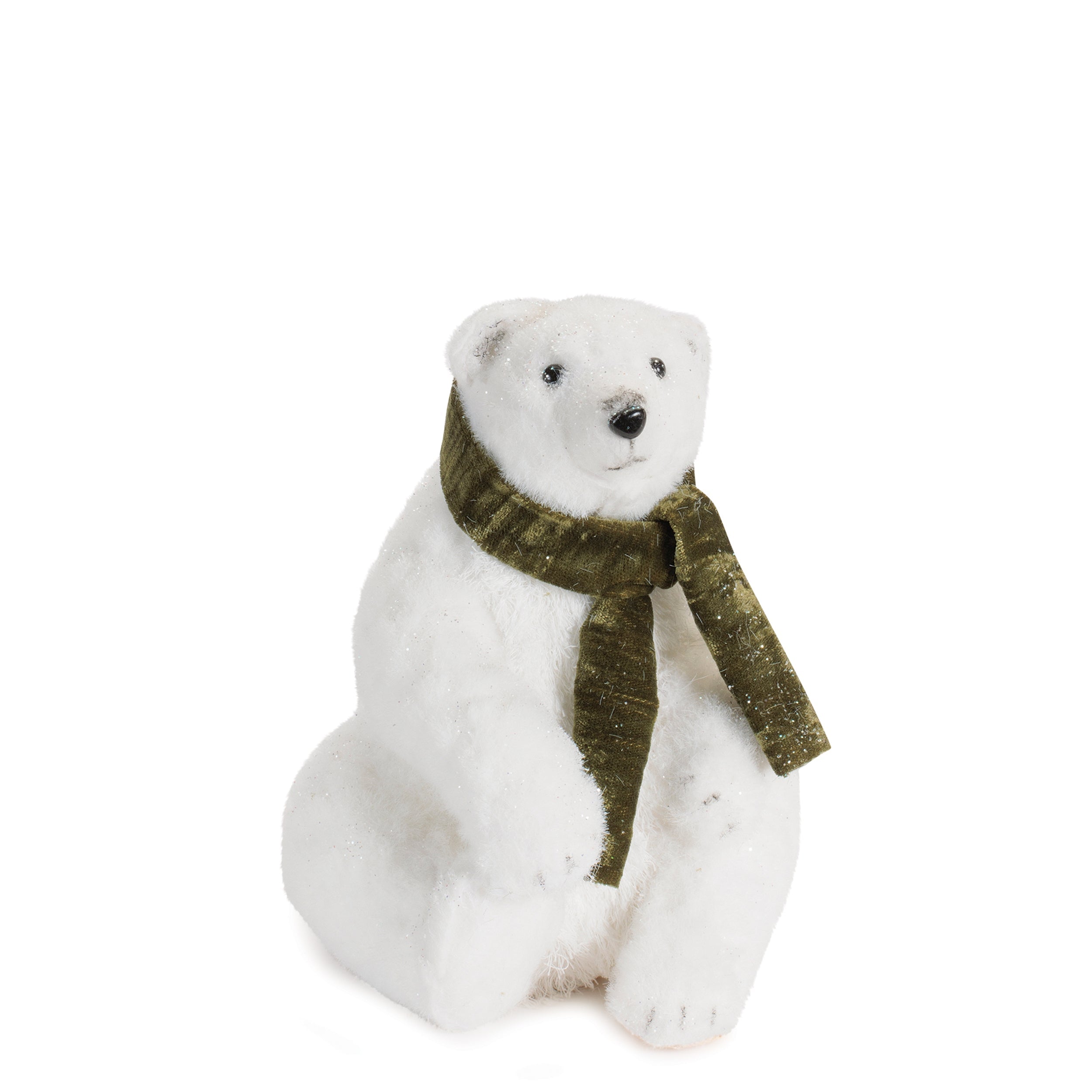 Plush Polar Bear Figurines with Green Scarves (Set of 2)