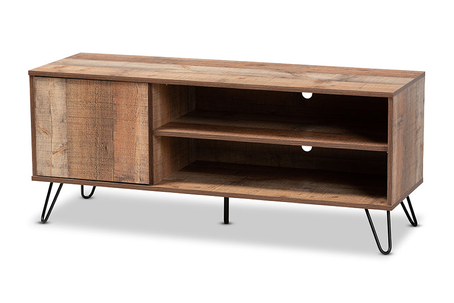 Baxton Studio Iver Modern and Contemporary Rustic Oak Finished 1-Door Wood TV Stand