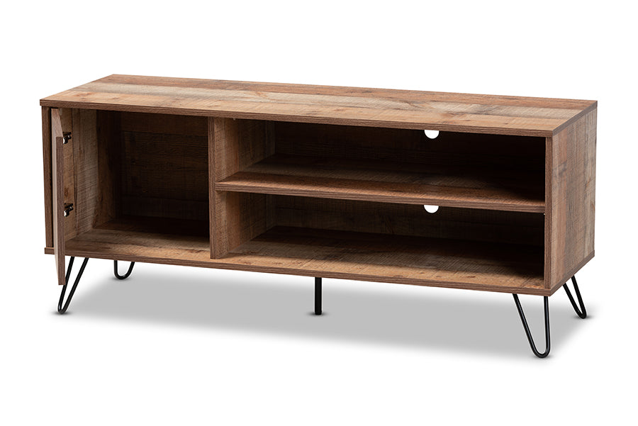 Baxton Studio Iver Modern and Contemporary Rustic Oak Finished 1-Door Wood TV Stand