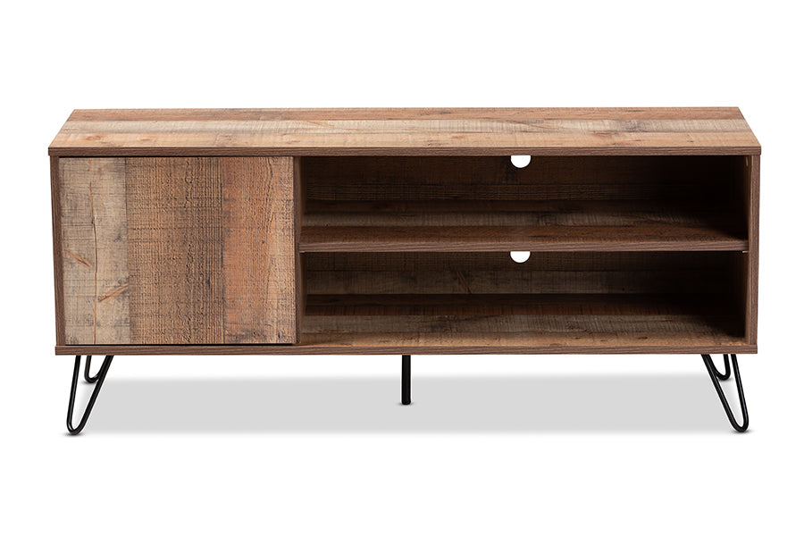 Baxton Studio Iver Modern and Contemporary Rustic Oak Finished 1-Door Wood TV Stand