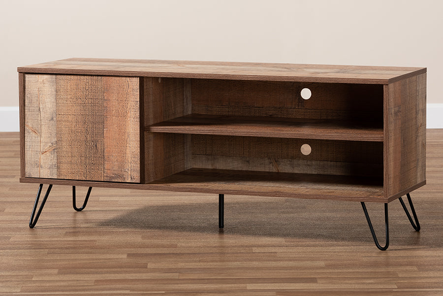 Baxton Studio Iver Modern and Contemporary Rustic Oak Finished 1-Door Wood TV Stand