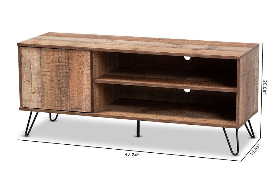 Baxton Studio Iver Modern and Contemporary Rustic Oak Finished 1-Door Wood TV Stand