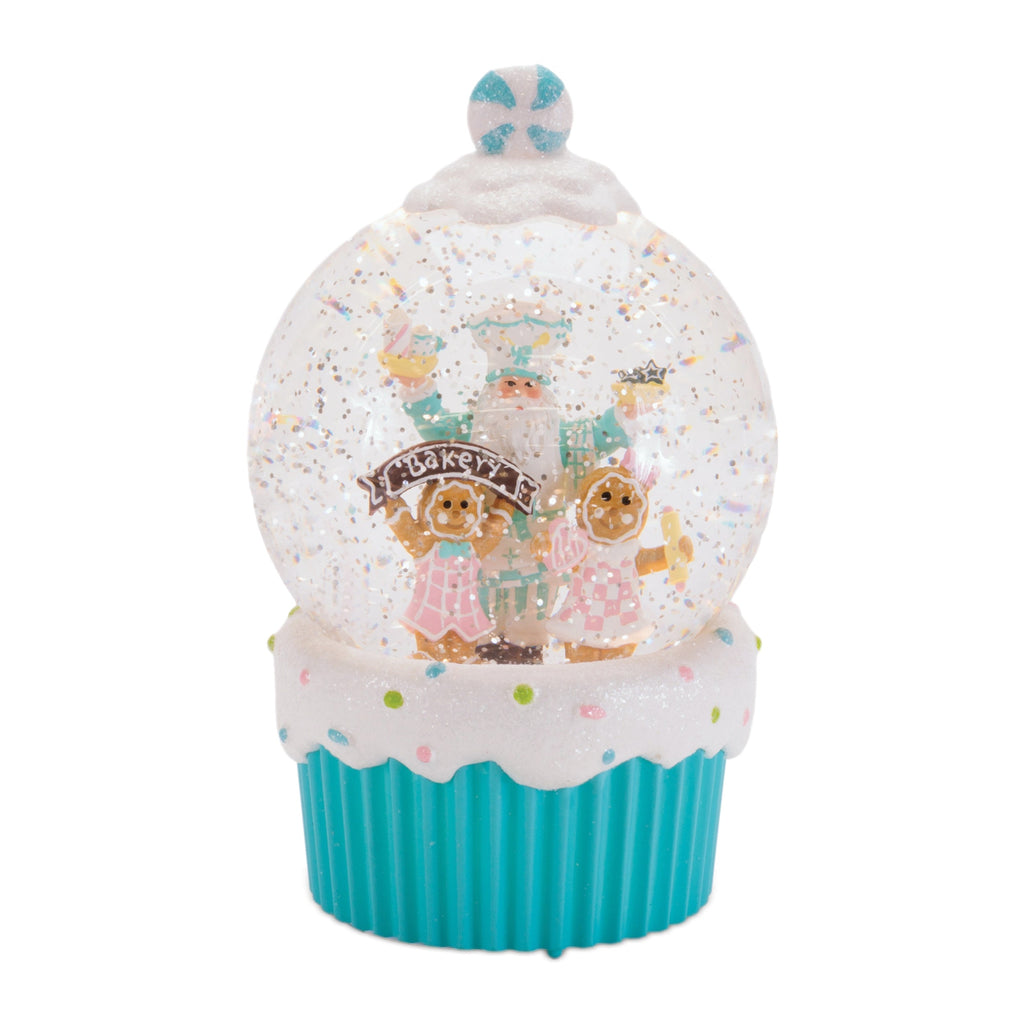 LED Santa & Gingerbread Bakery Snow Globe 7.5"H