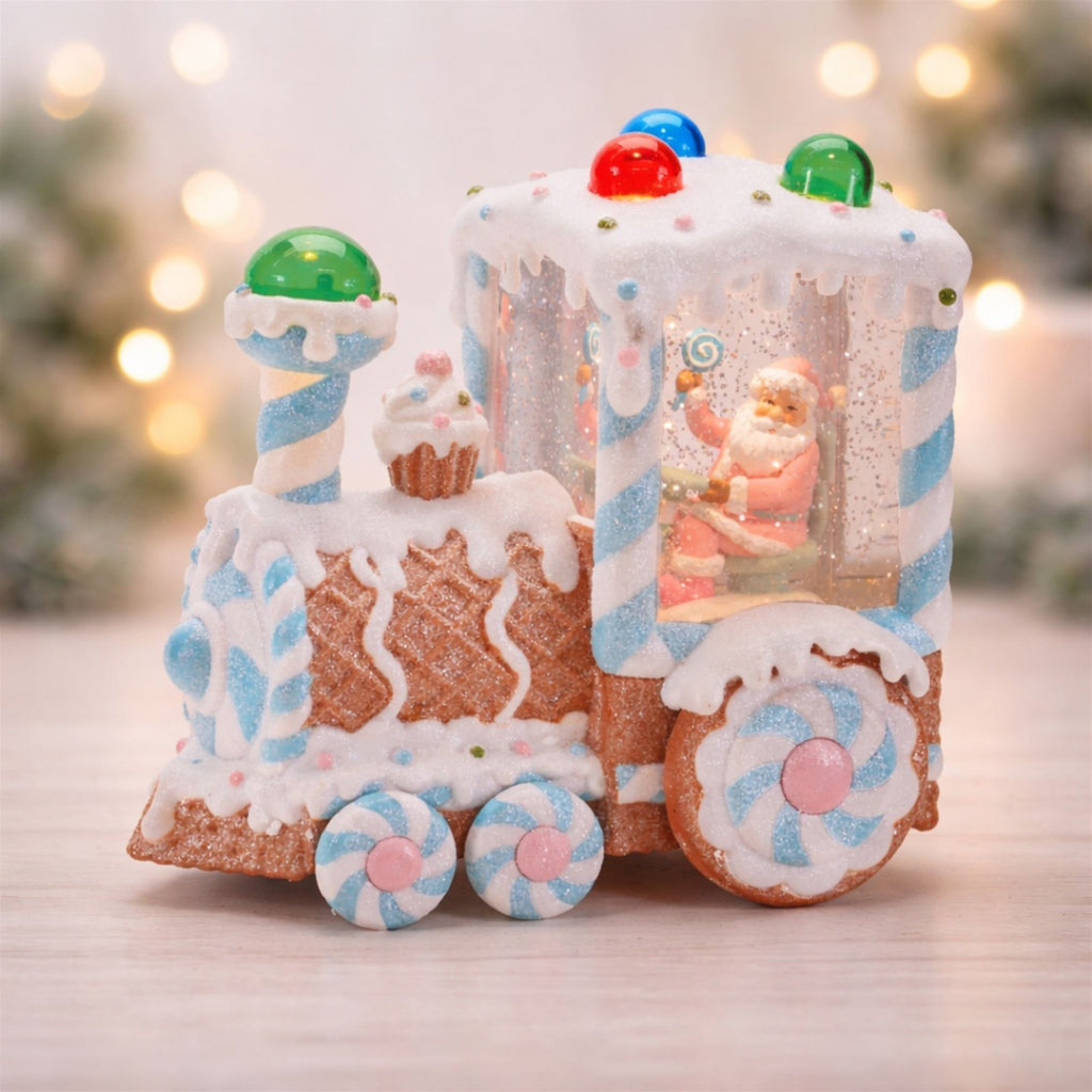 LED Santa & Gingerbread Bakery Snow Globe 7"H