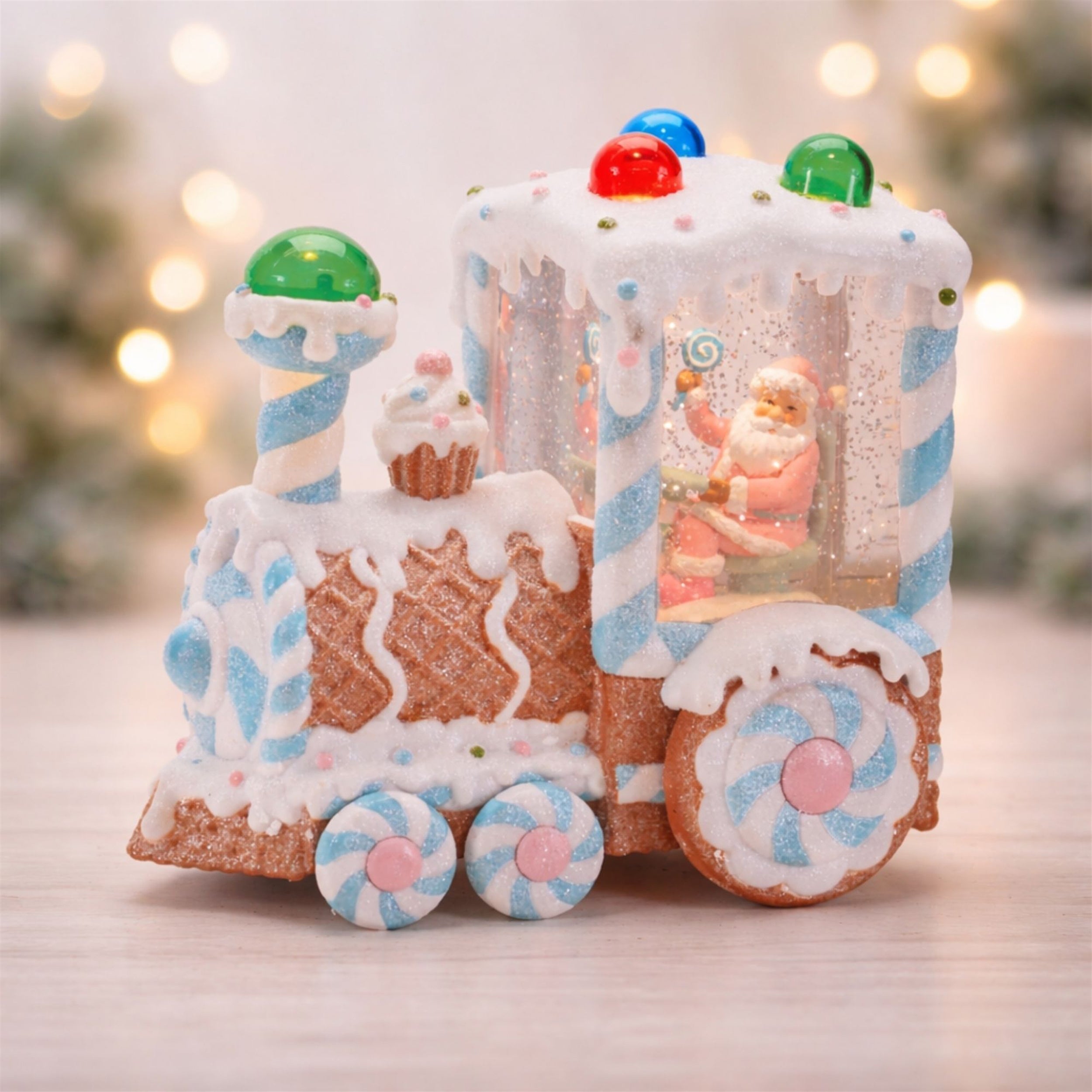 LED Santa & Gingerbread Bakery Snow Globe 7"H