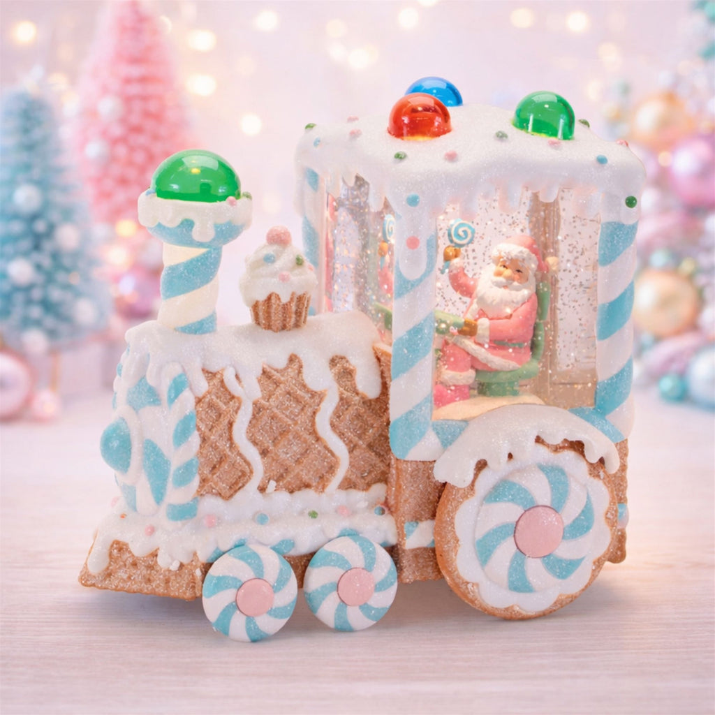 LED Santa & Gingerbread Bakery Snow Globe 7"H