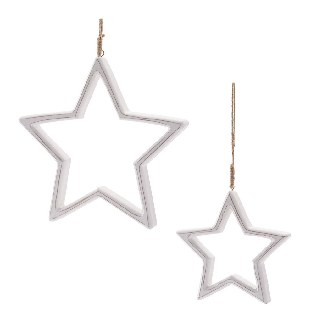 Carved Wooden Star Ornament (Set of 2)