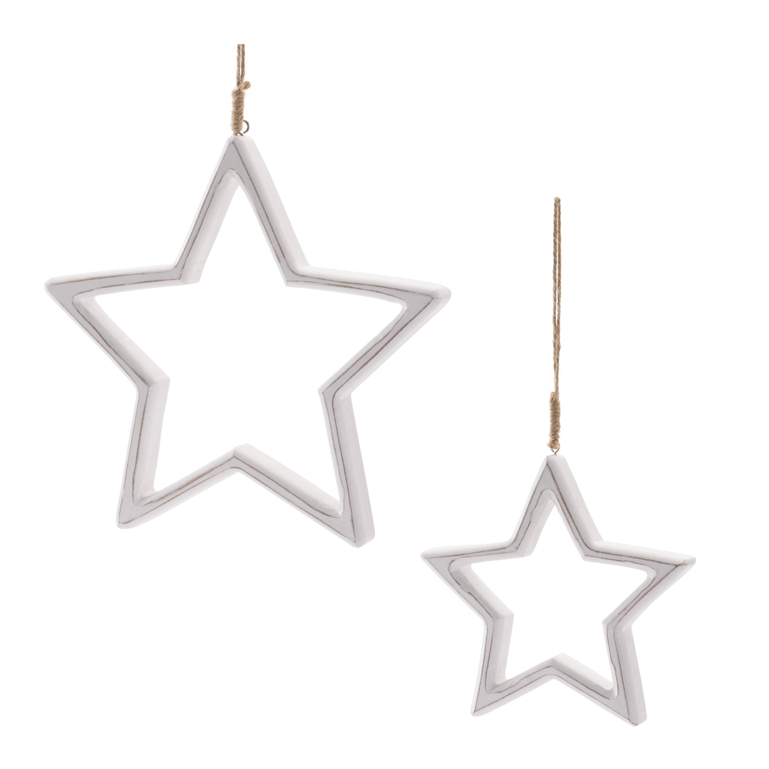 Carved Wooden Star Ornament (Set of 2)