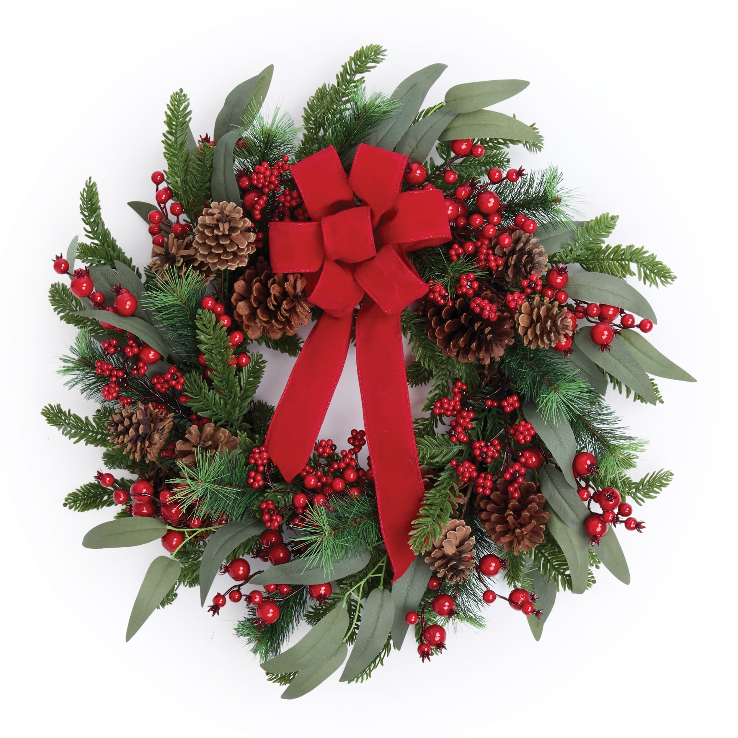 Fresh Touch Pine and Berry Wreath with Bow 24"D
