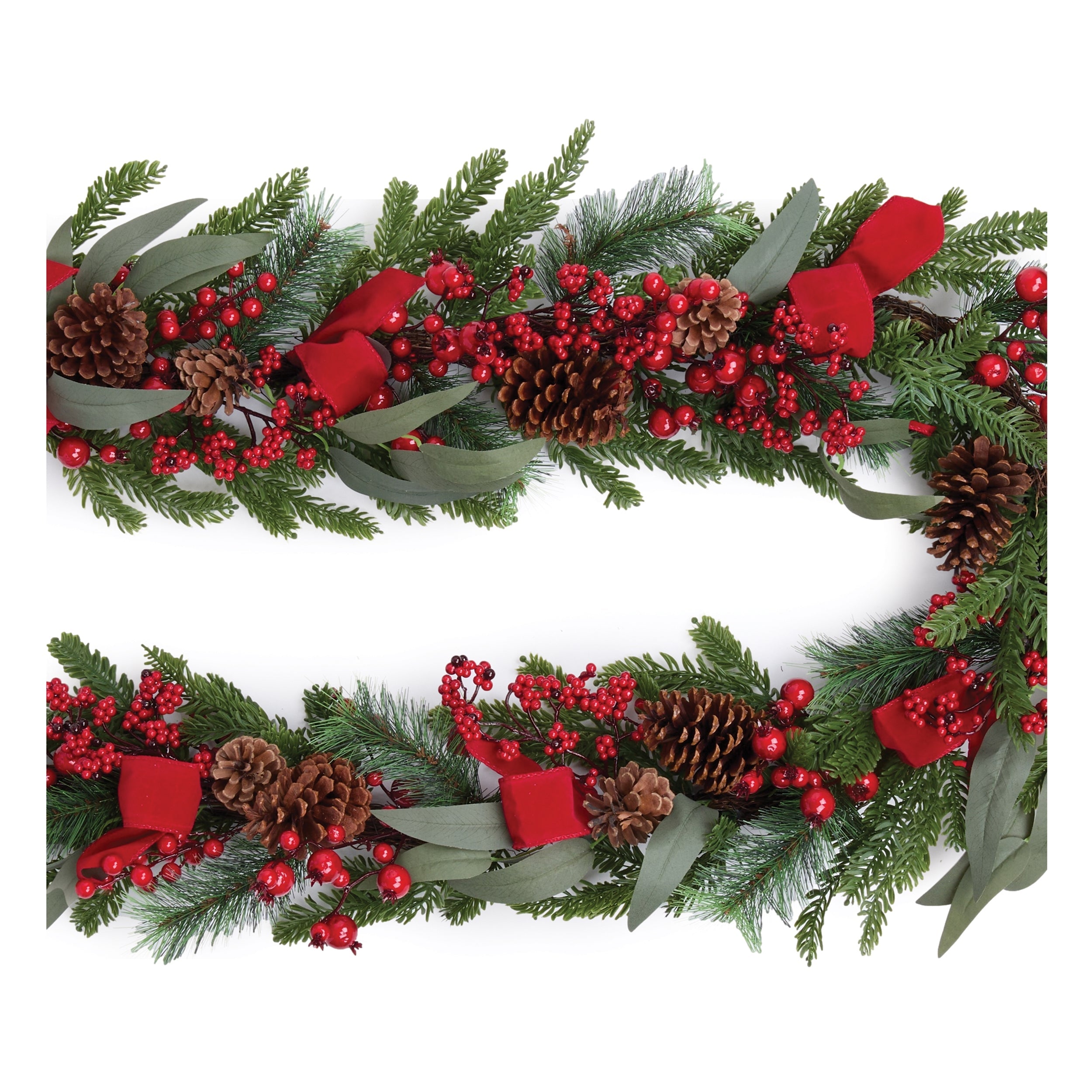 Fresh Touch Pine and Berry Garland with Ribbon 6'L