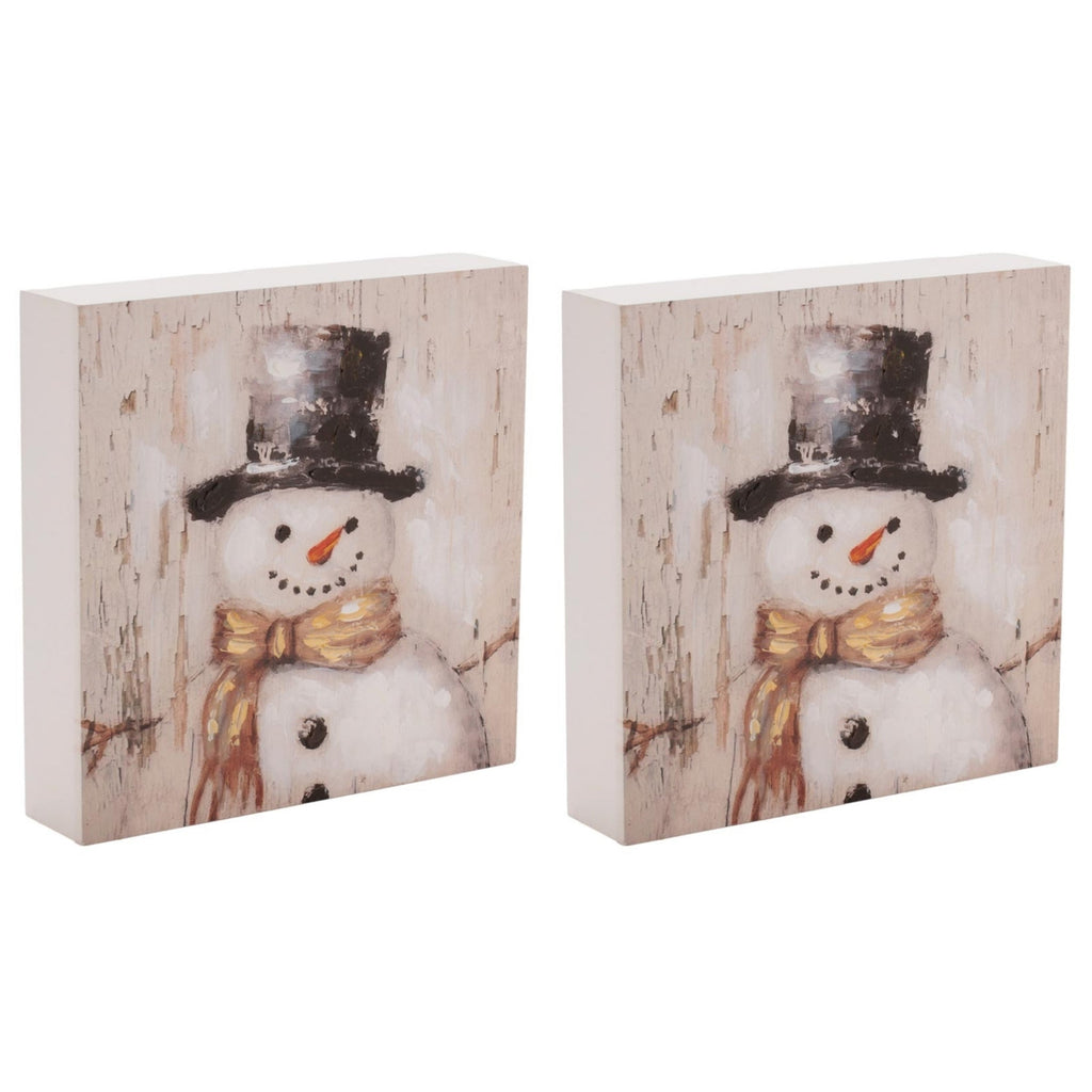 Holiday Snowman Block Sign (Set of 2)