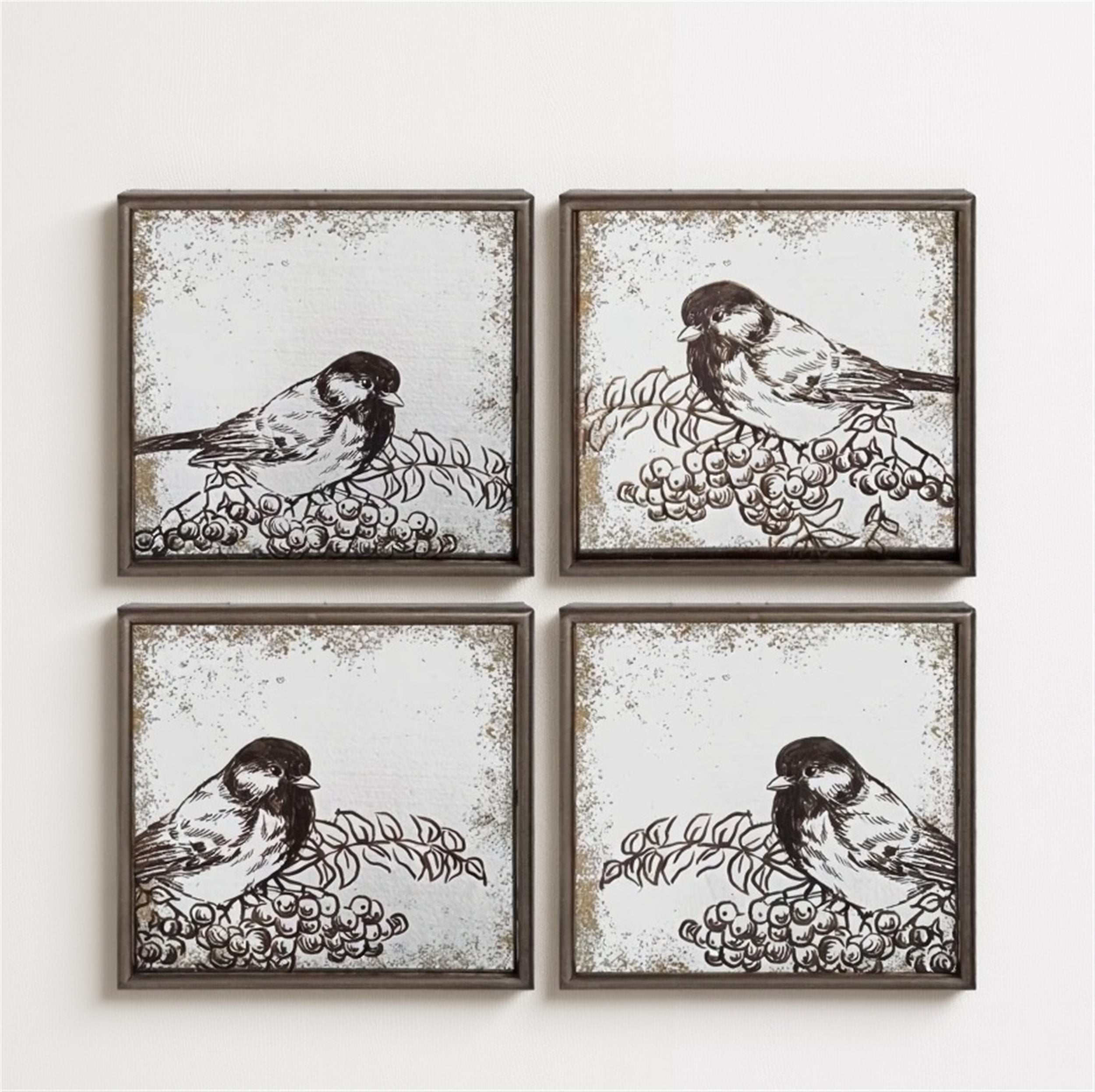 Bird Silhouette Mirror Plaques (Set of 4)