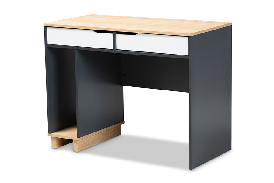 Baxton Studio Reed Mid-Century Modern 2-Drawer Multicolor Wood Computer Desk