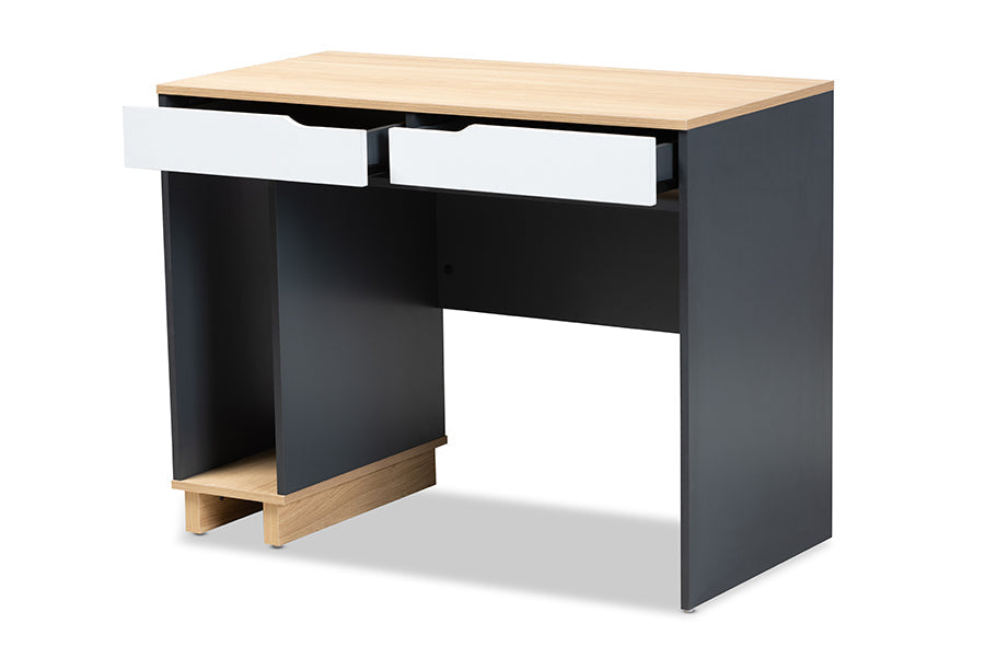 Baxton Studio Reed Mid-Century Modern 2-Drawer Multicolor Wood Computer Desk