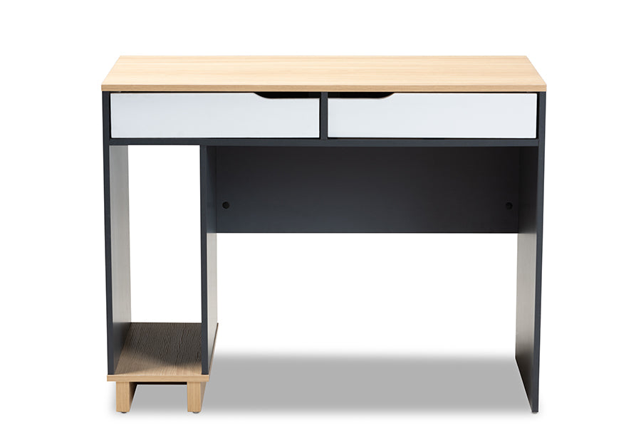 Baxton Studio Reed Mid-Century Modern 2-Drawer Multicolor Wood Computer Desk