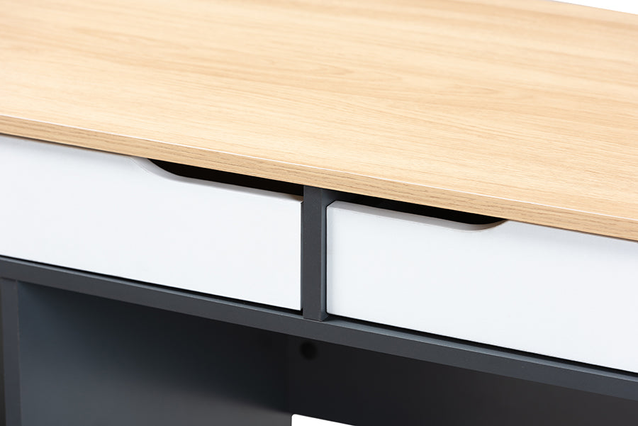 Baxton Studio Reed Mid-Century Modern 2-Drawer Multicolor Wood Computer Desk