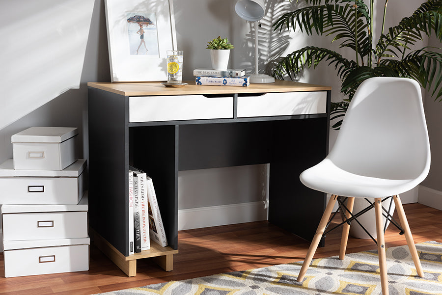 Baxton Studio Reed Mid-Century Modern 2-Drawer Multicolor Wood Computer Desk