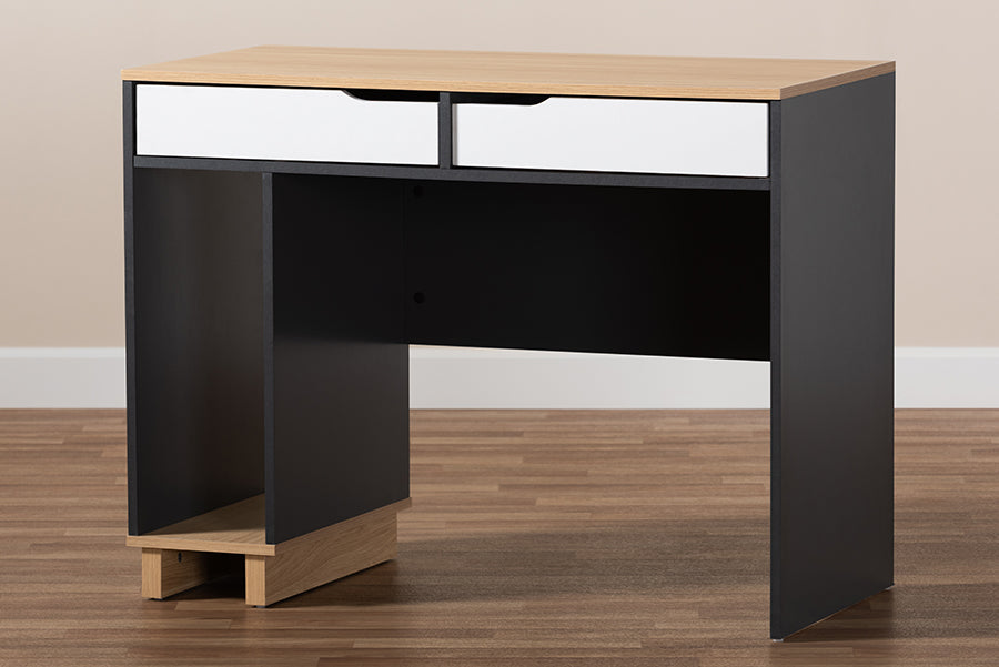 Baxton Studio Reed Mid-Century Modern 2-Drawer Multicolor Wood Computer Desk
