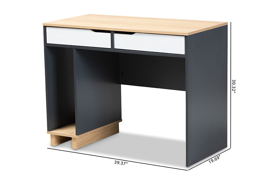 Baxton Studio Reed Mid-Century Modern 2-Drawer Multicolor Wood Computer Desk