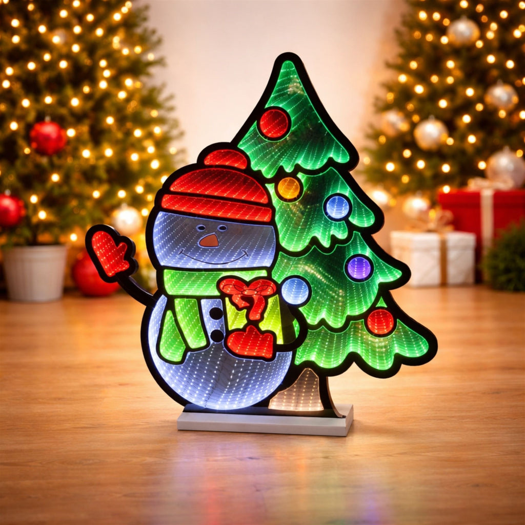 Snowman with Christmas Tree Ekkolight 27"H