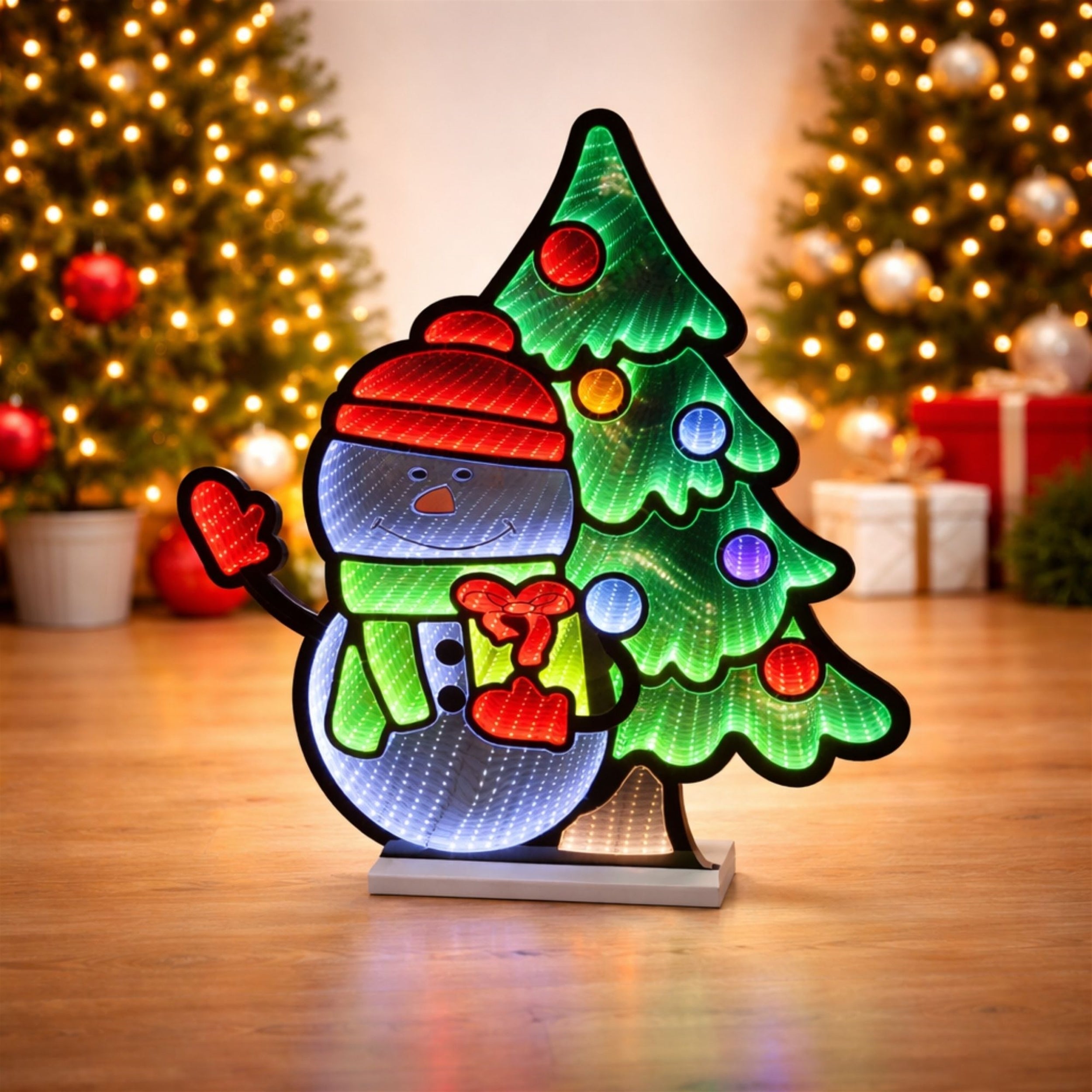 Snowman with Christmas Tree Ekkolight 27"H