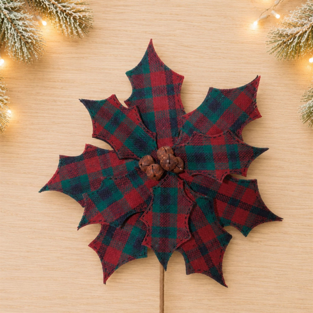 Plaid Poinsettia Stem (Set of 2)