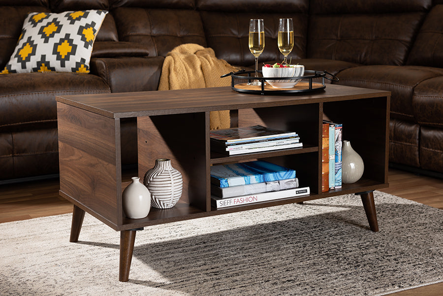Baxton Studio Linas Mid-Century Modern Walnut Finished Coffee Table