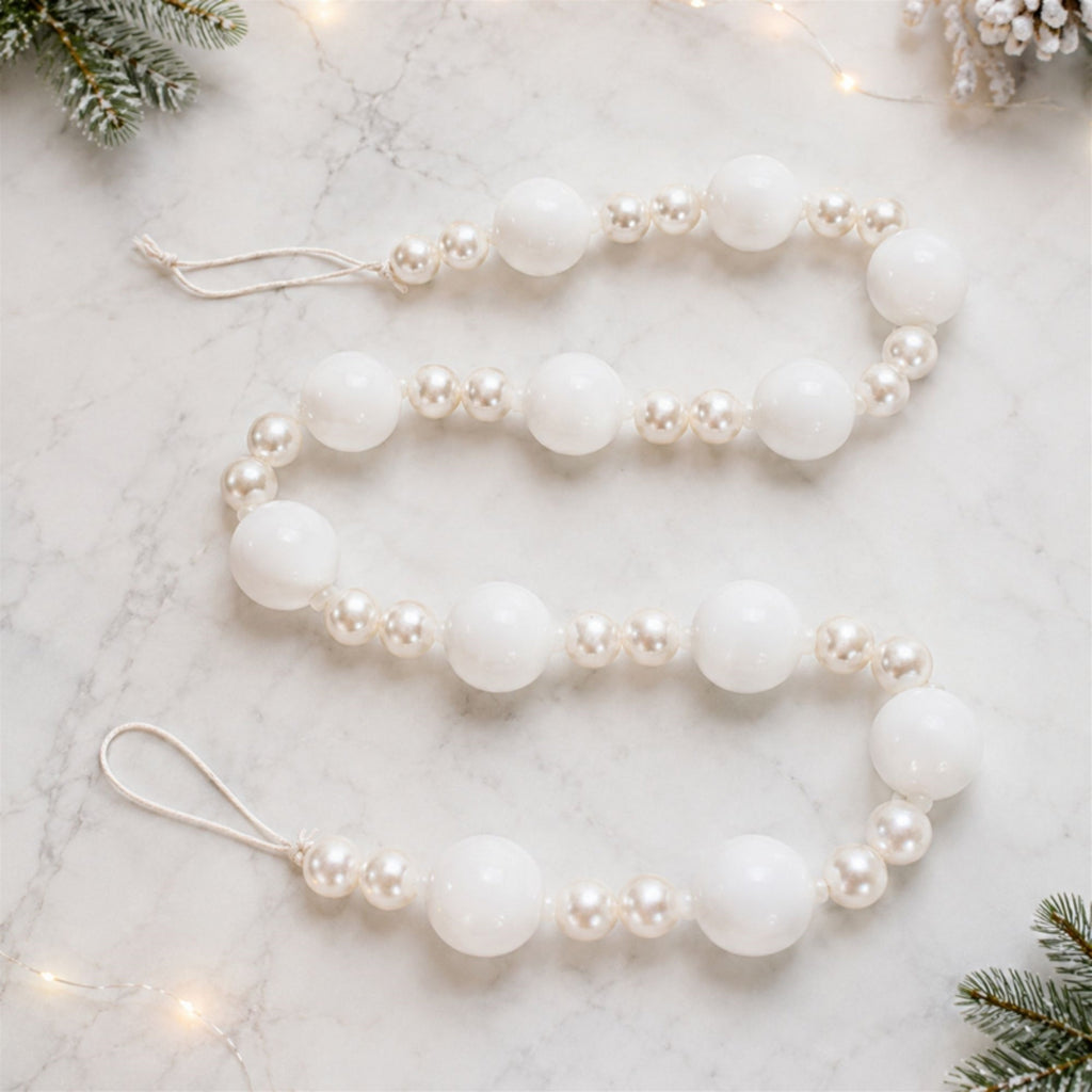 White and Pearl Glass Ball Garland 32"