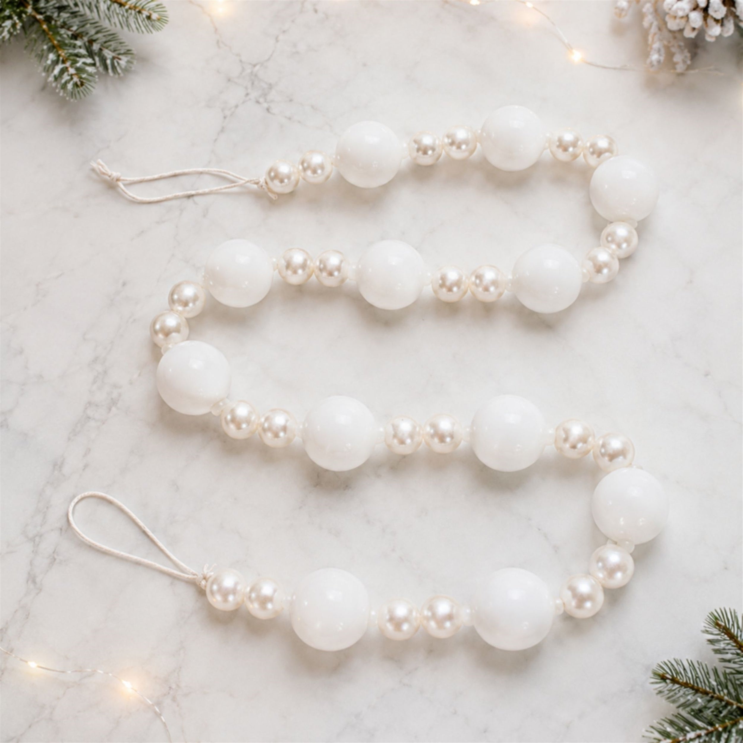 White and Pearl Glass Ball Garland 32"