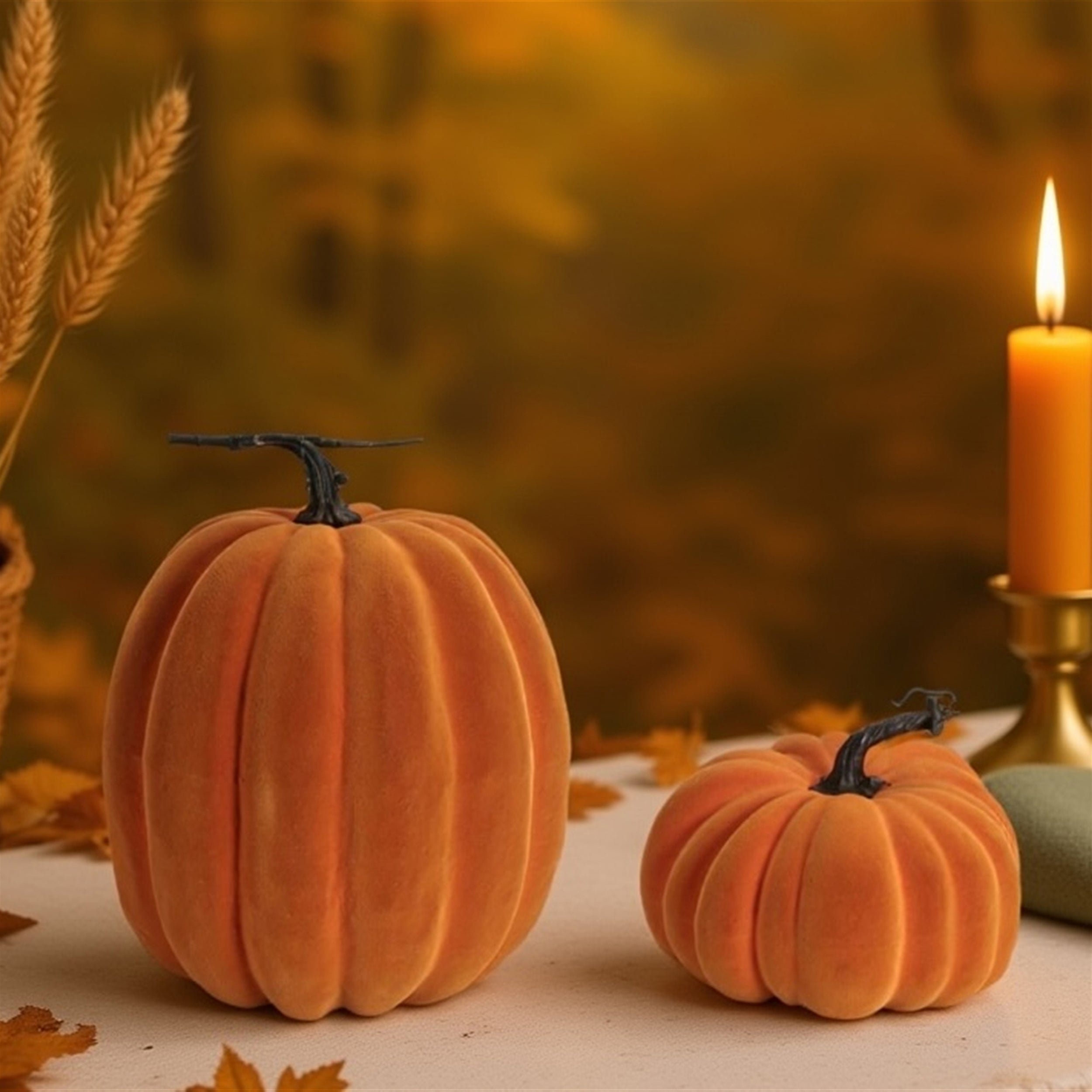 Velvet Textured Pumpkin Accent Set (Set of 2)