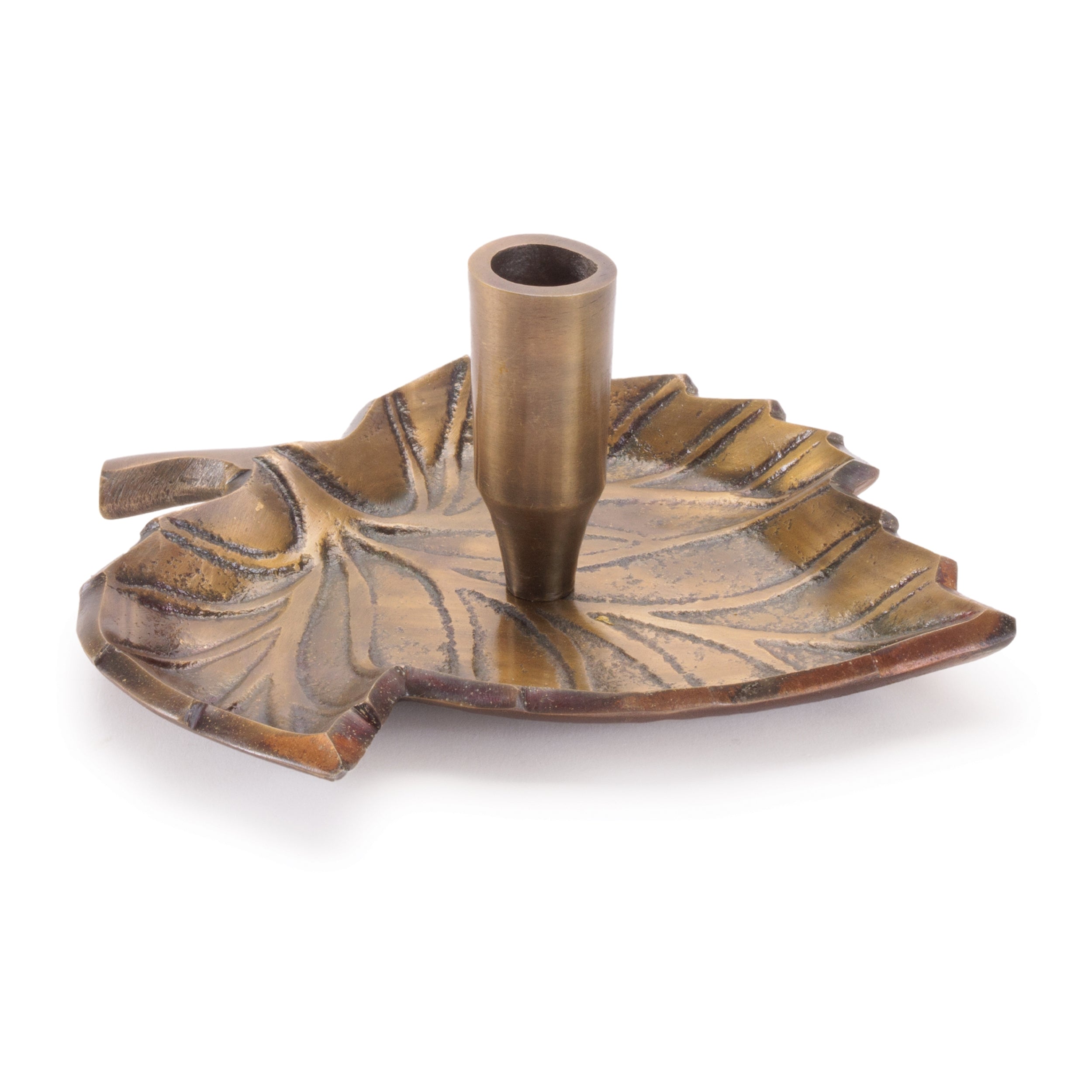 Metal Leaf Taper Candle Holder 5.75"L