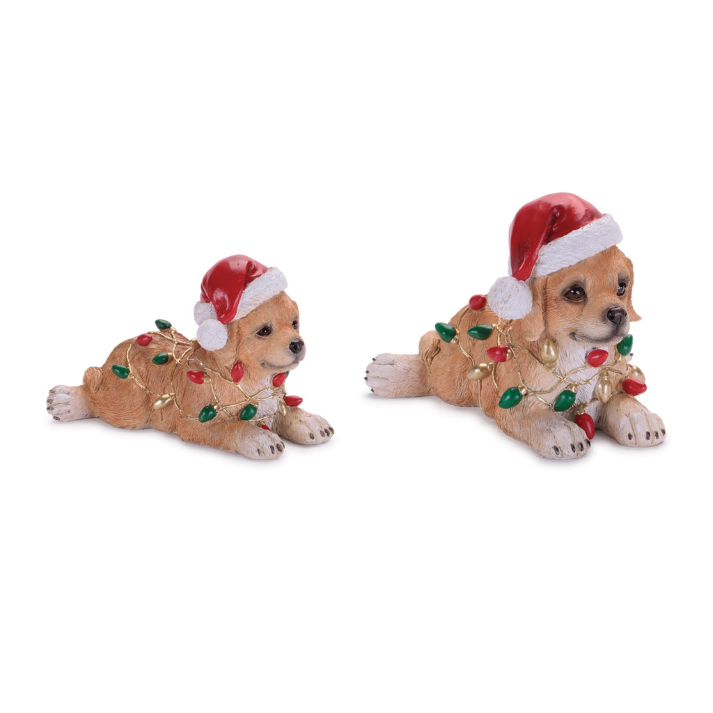 Santa Hat Dog Figurines with Christmas Lights (Set of 2)