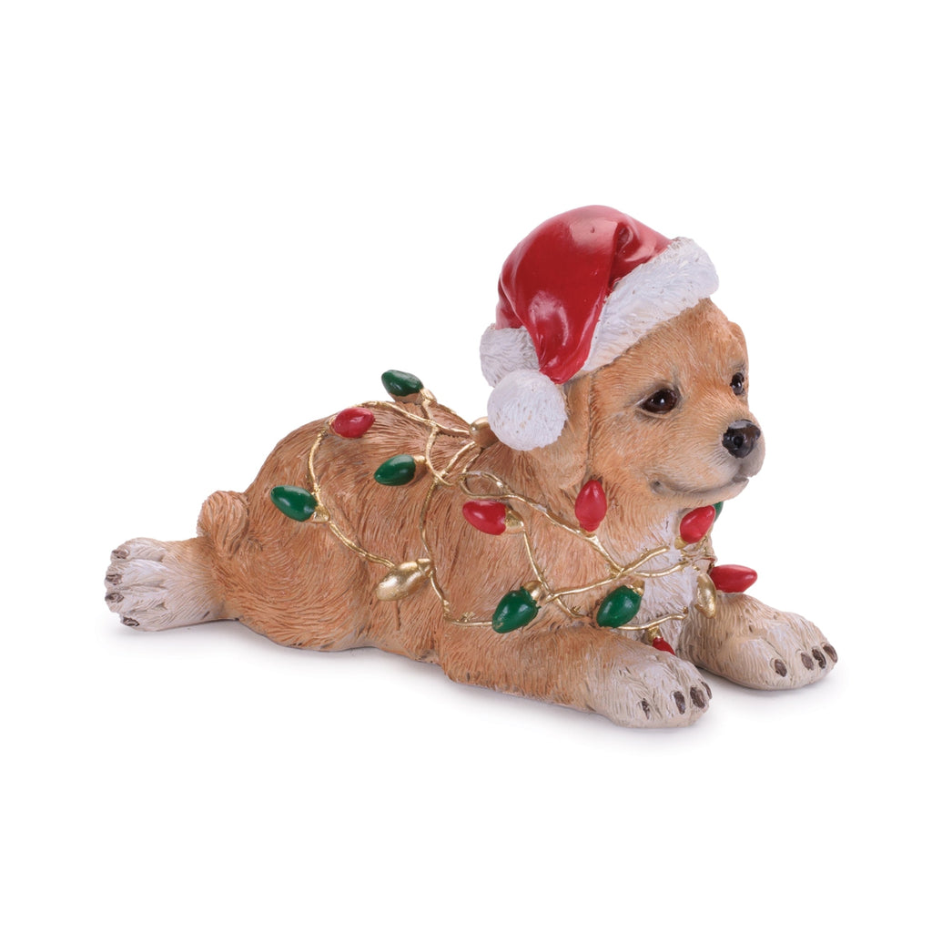 Santa Hat Dog Figurines with Christmas Lights (Set of 2)