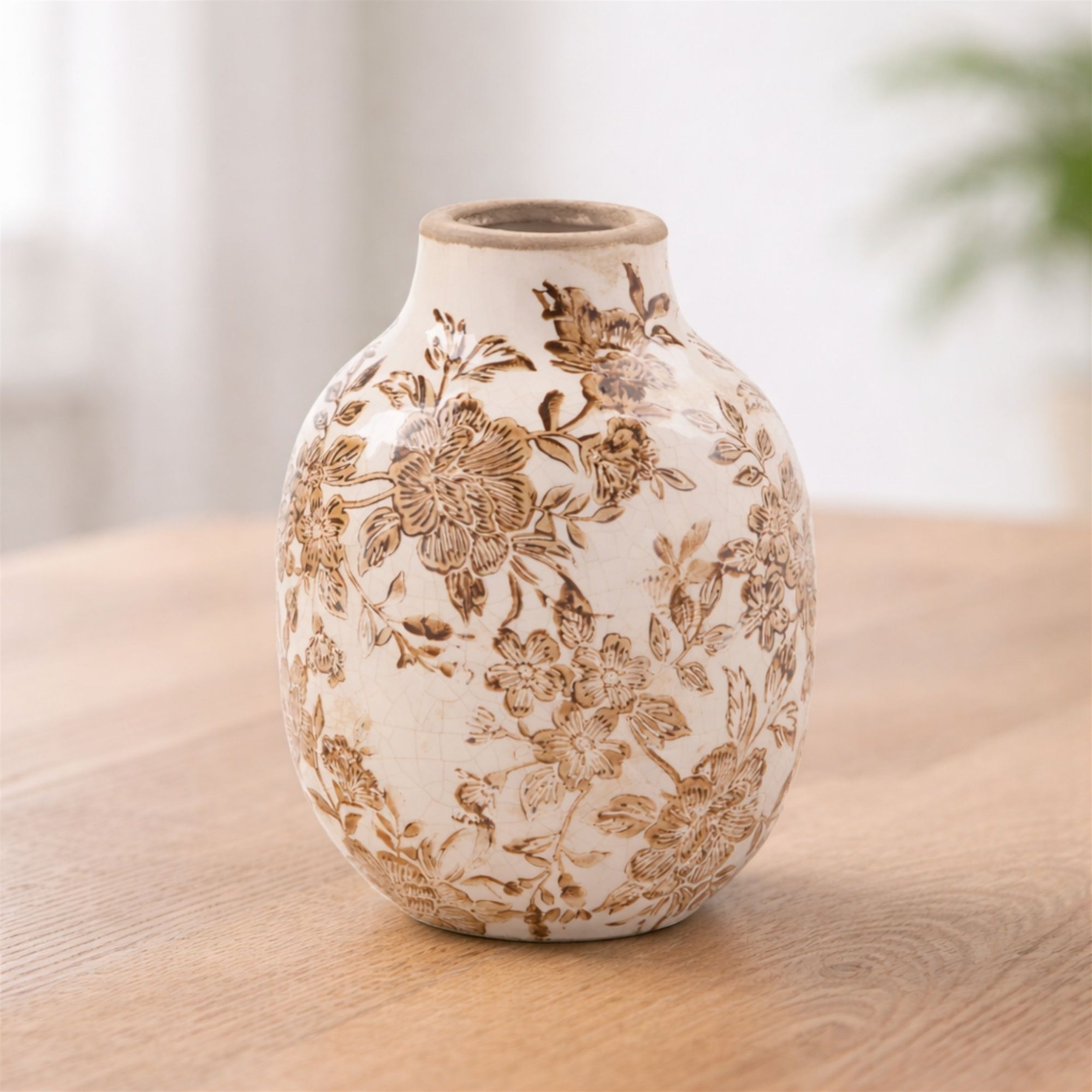 Floral Pattern Ceramic Vase 6.25"H