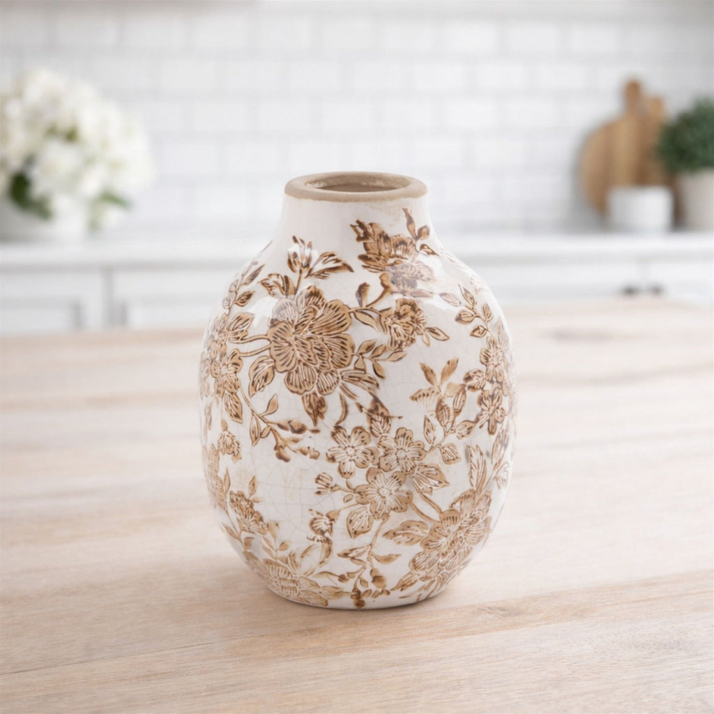 Floral Pattern Ceramic Vase 6.25"H