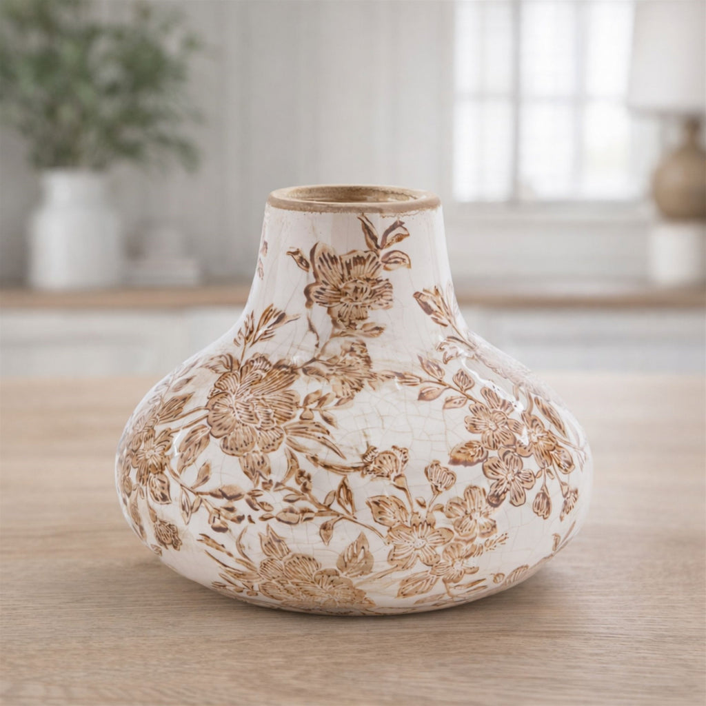 Floral Pattern Ceramic Vase 4"H