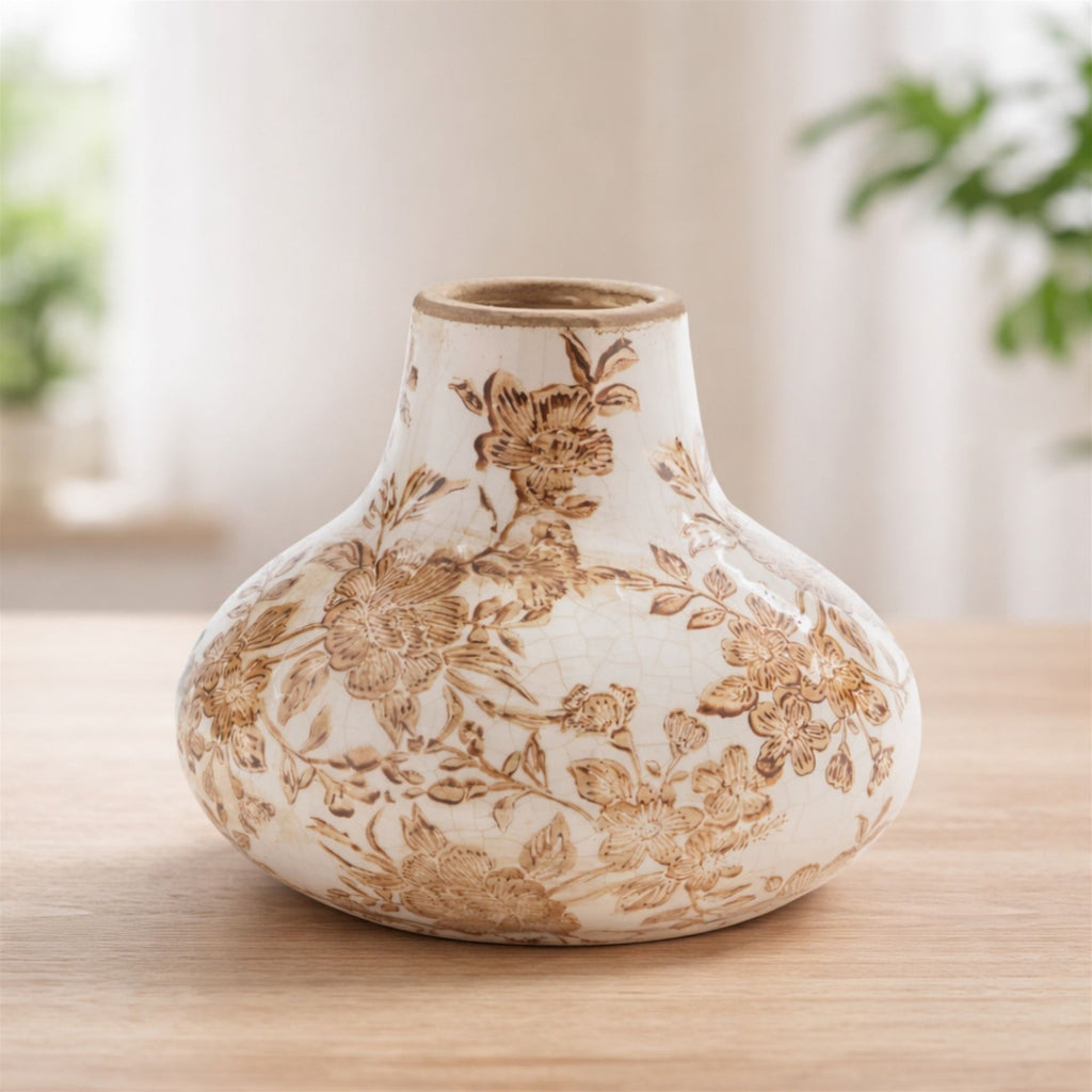 Floral Pattern Ceramic Vase 4"H
